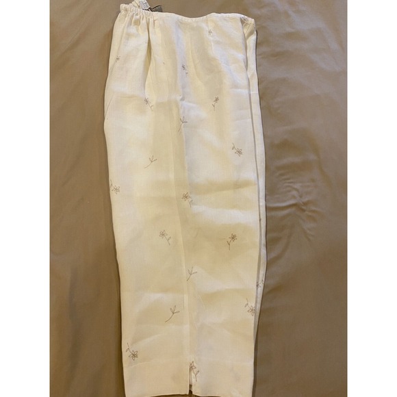 Maggie McNaughton Linen Embroidered, Crop Pants Sz 1X Beige, 1/2 Elastic Waist - Picture 3 of 8